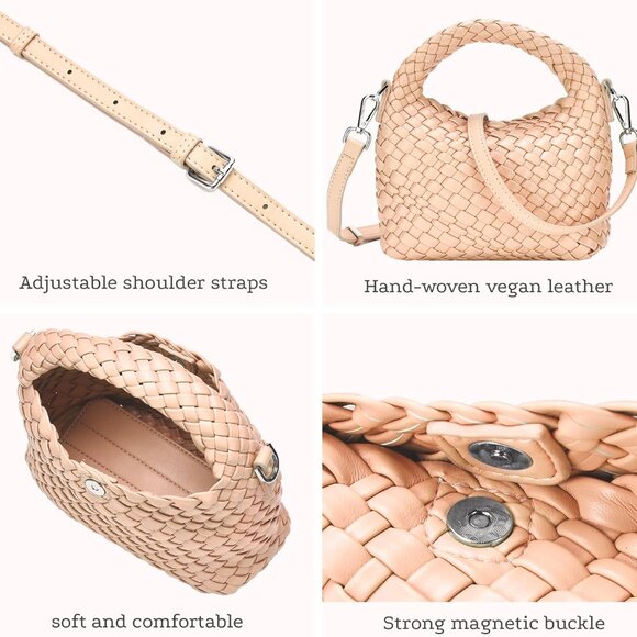 Versatile Woven Crossbody Purse - Vegan Leather Bag with Magnetic Closure - Picture 7 of 7